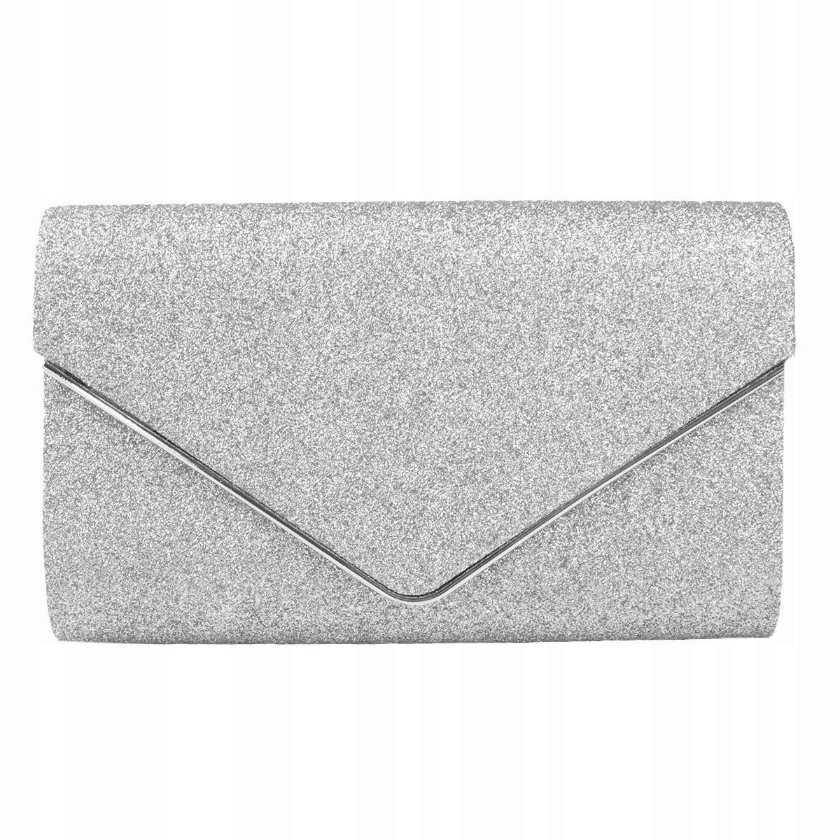 TOREBKA damska WIECZOROWA KOPERTÓWKA mała elegancka wizytowa BROKAT Kolor srebrny