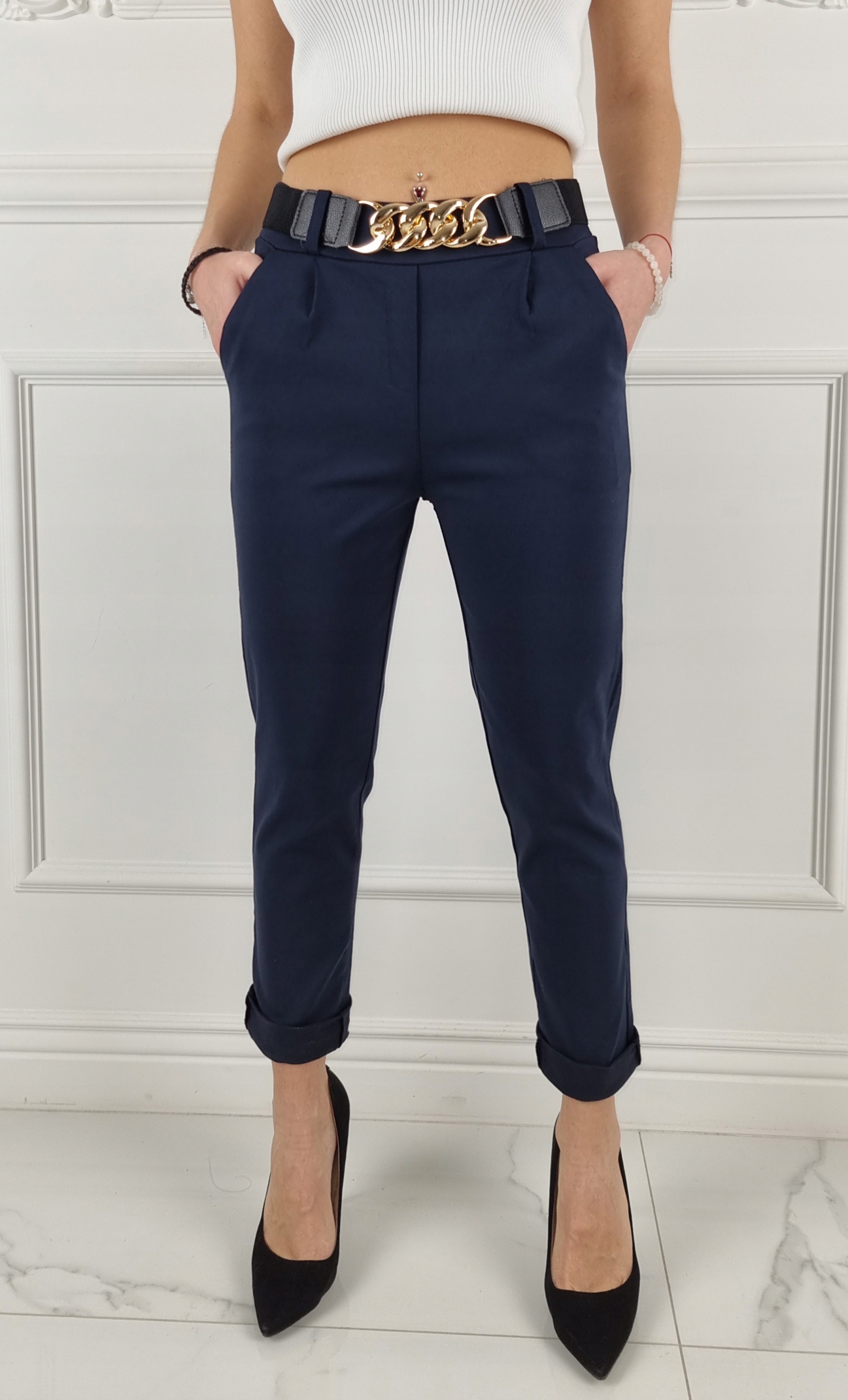 #ELASTYCZNE - SPODNIE - DAMSKIE - W GUMKĘ - PASEK# Marka inna