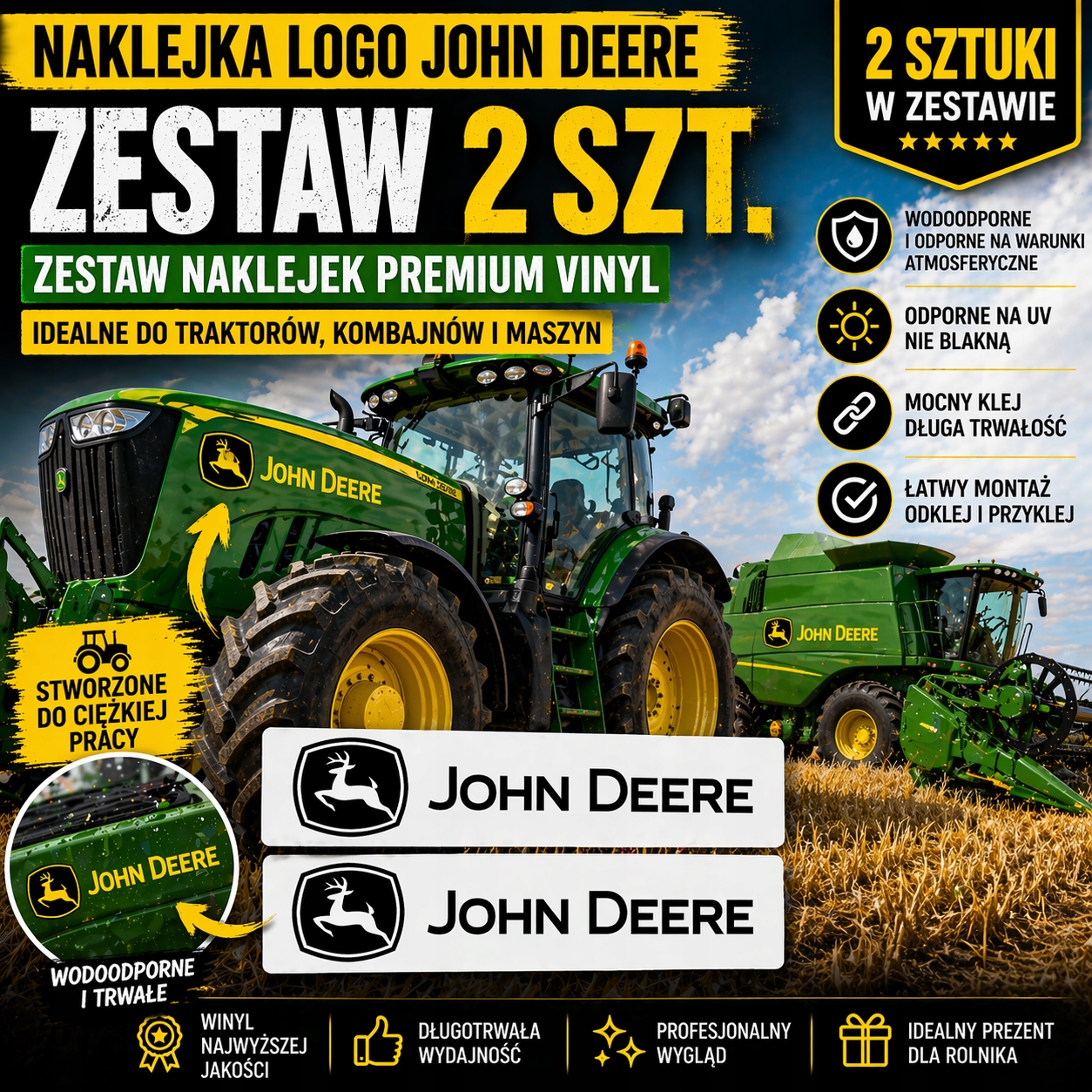 John Deere Samolepky fólie bez pozadí Logo 2 ks odolné vůči traktoru Kombajn