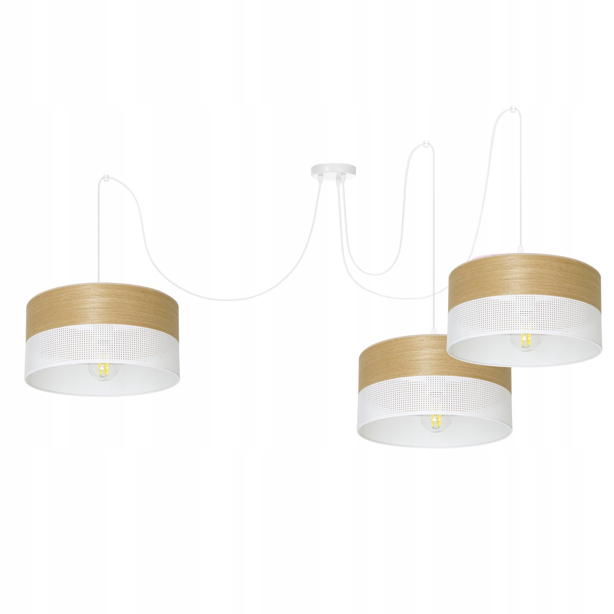 Závesná Lampa Luster Spider Tienidlo S Dierkami Drevo E27 3x30CM Biela