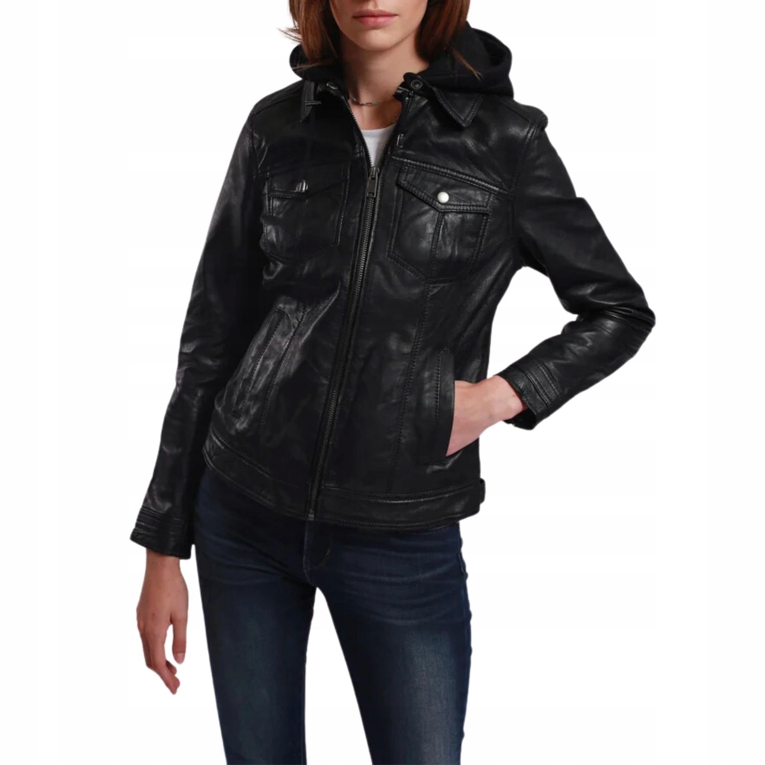 Dámská kožená bunda Lee Cooper Baya s kapucí , černá vel. M
