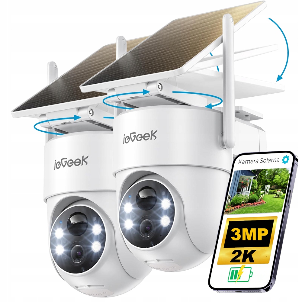 2 kusy 3MP venkovní otočná bezdrátová kamera s barevným nočním viděním