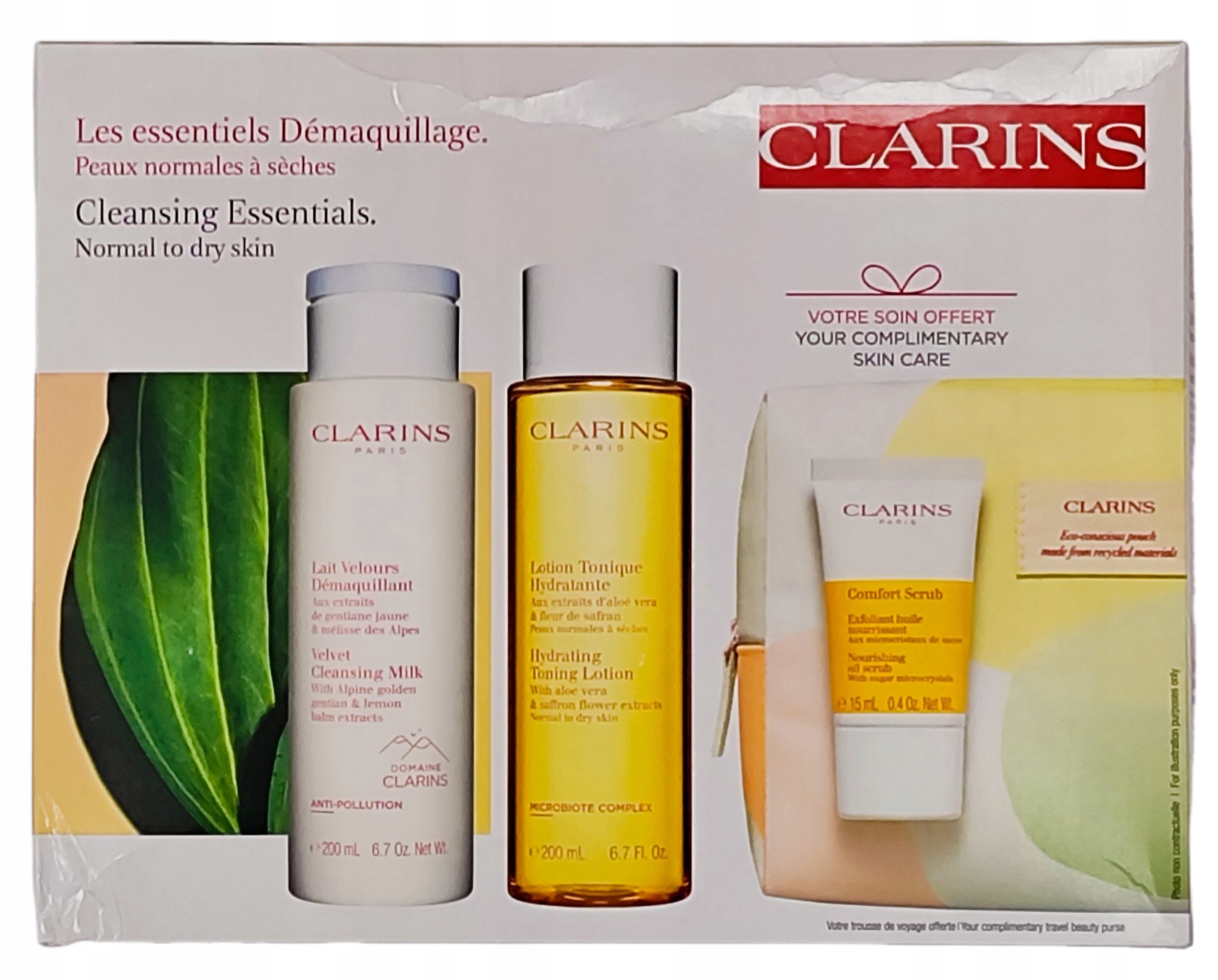 Clarins Set(cleansing Milk 200ML Toning Lotion 200ML Scrub 15ML Bag)