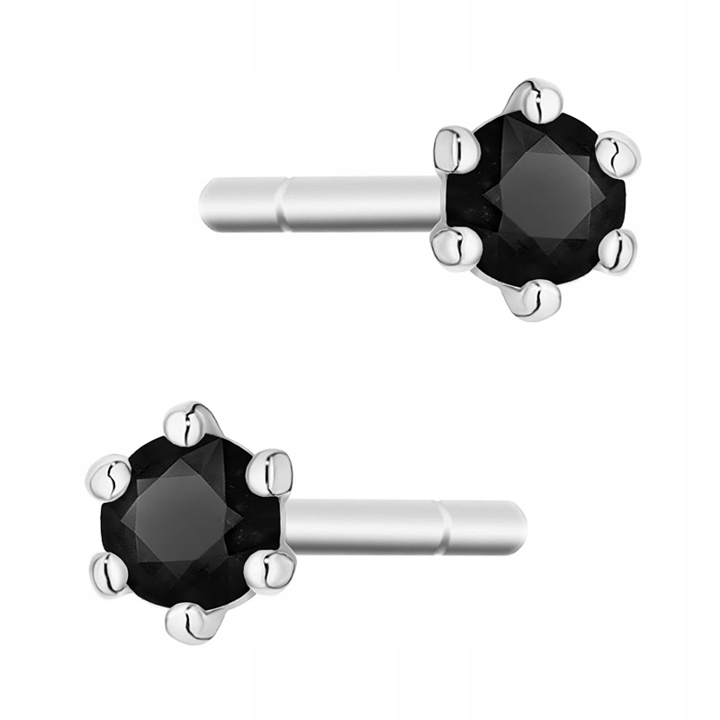 Klasické Zlaté Náušnice pr. 585 s černými brilianty 0,08 ct Štyft 14k