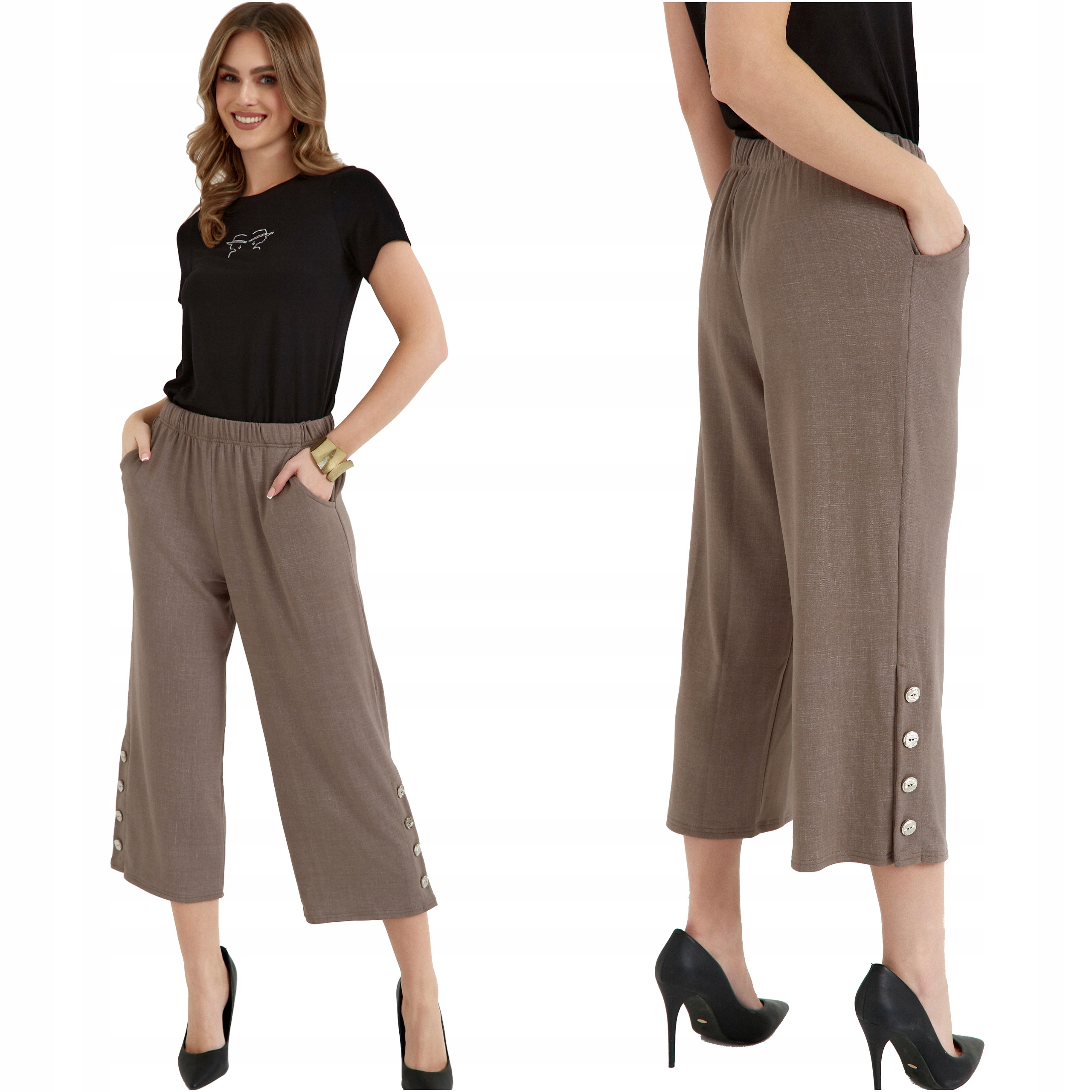 Elegantní kalhoty Rybářky 34 Dámské Široké Letní Velké Velikosti Volné