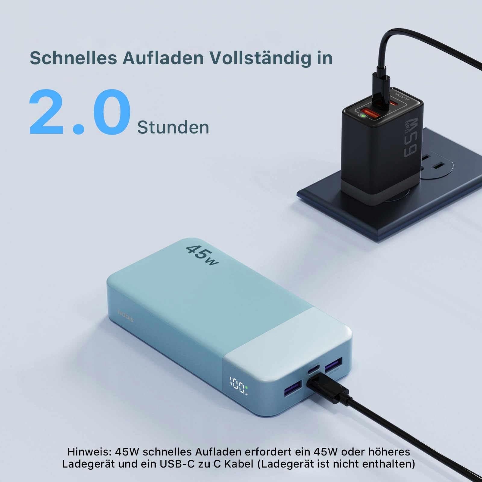 NOBIS Powerbank 20000mAh Szybkie Ładowanie Z Kablem C Do C Wyświetlacz — miniatura 5