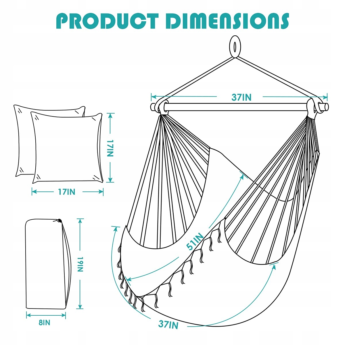 HAMMOCK Hängesessel Zielony Bawełna 227kg Z Kieszenią I Poduszkami — miniatura 3