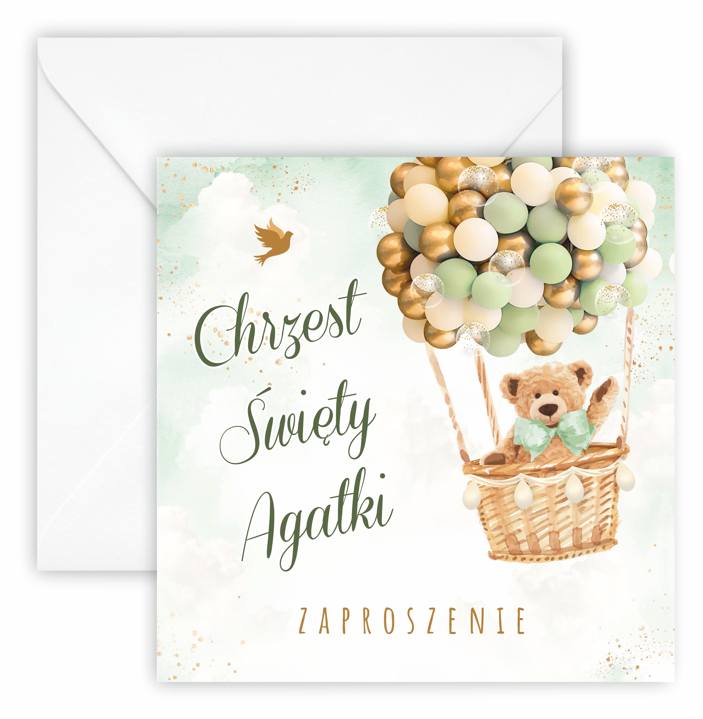 ZAPROSZENIA NA CHRZEST + IMIĘ + KOPERTA boho miś Szerokość produktu 14 cm