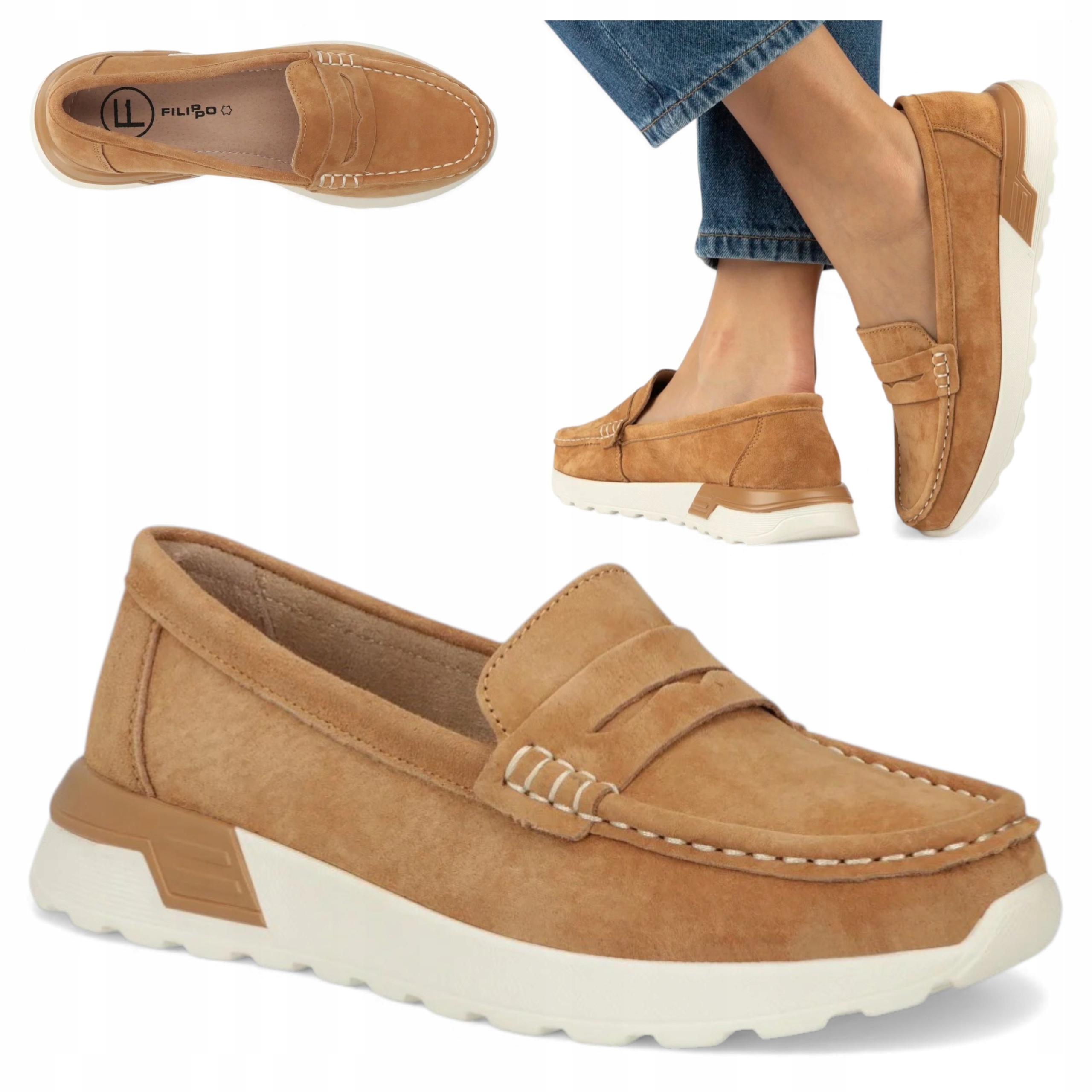 Dámské kožené mokasíny 41 Filippo Semišové nazouvací polobotky na platformě