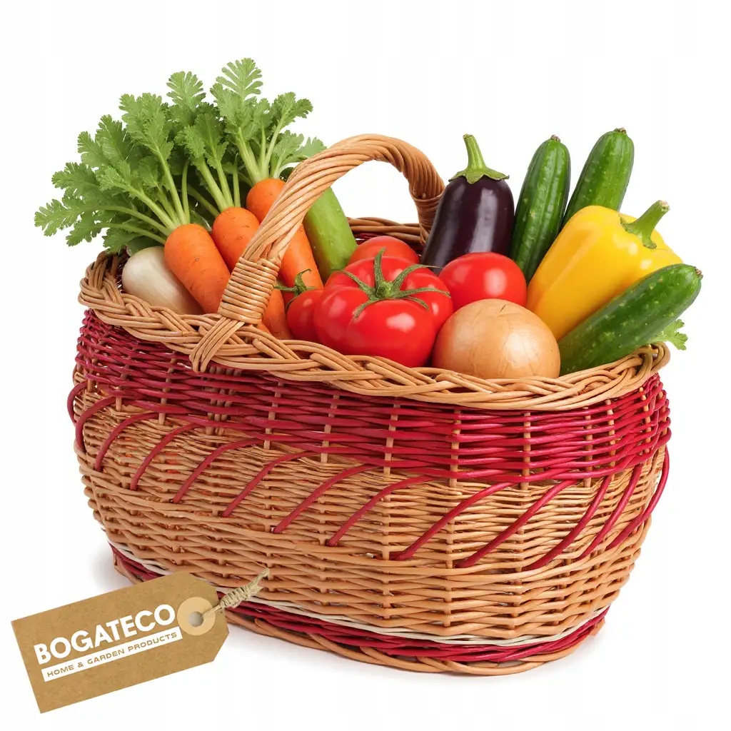 Proutěný Košík Na Nákupy Piknik Houby Velký Propletený Červený