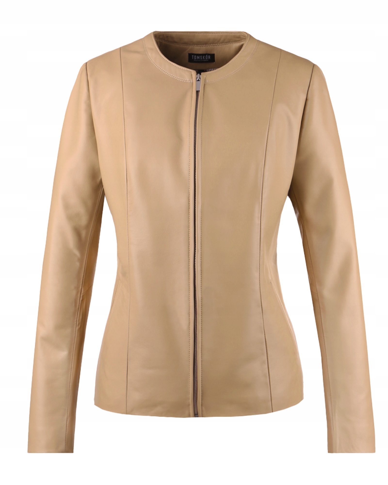 Klasická Dámská Kožená Bunda Krémová, Velikost 40