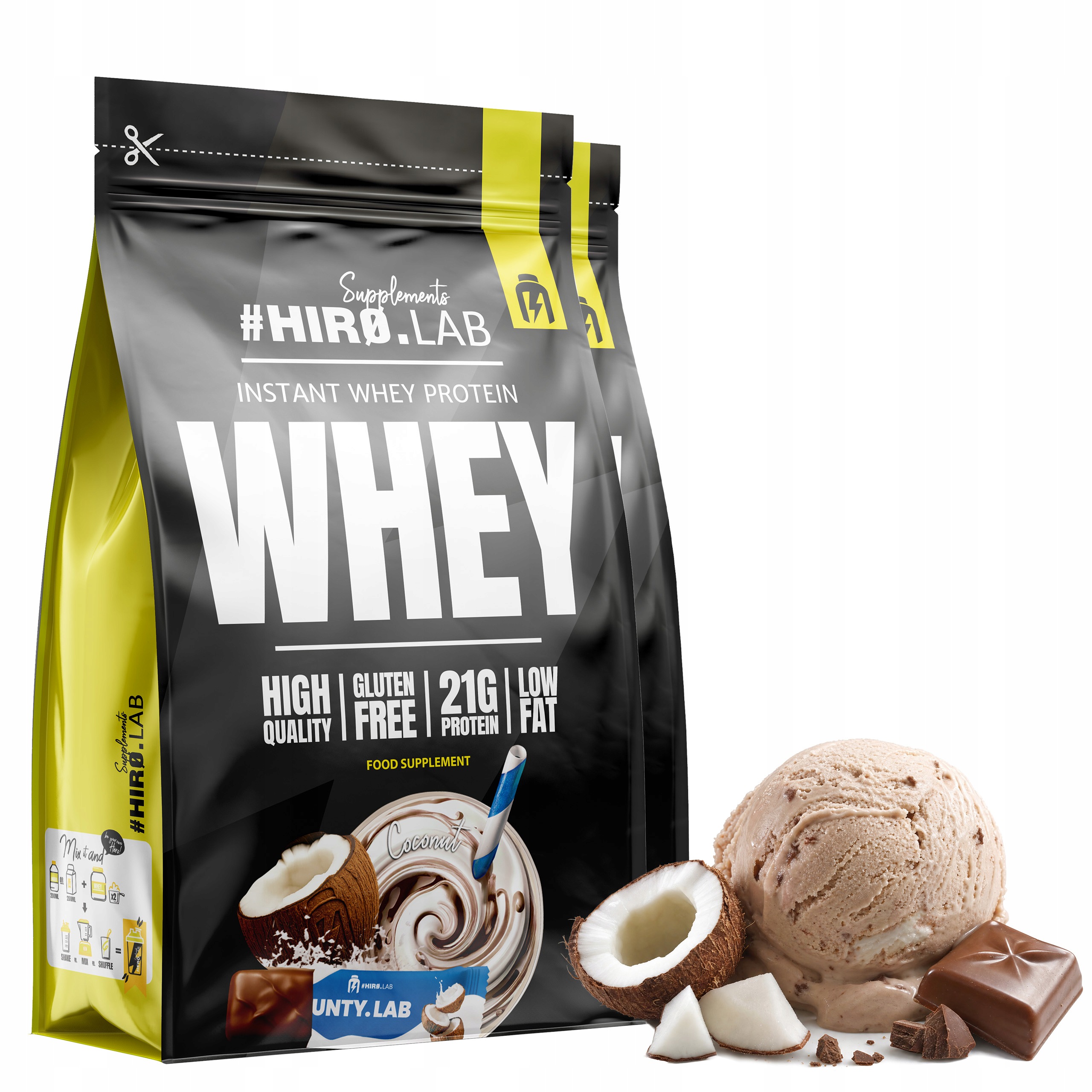 2x Syrovátkový protein Wpc Instant 750g Doplněk Stravy Čokoláda Karamel HiroLab