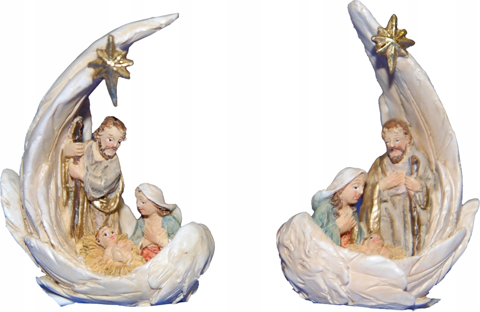 2 krásné figurky Svaté rodiny vánoční v křídlech, 12,2 cm vysoké