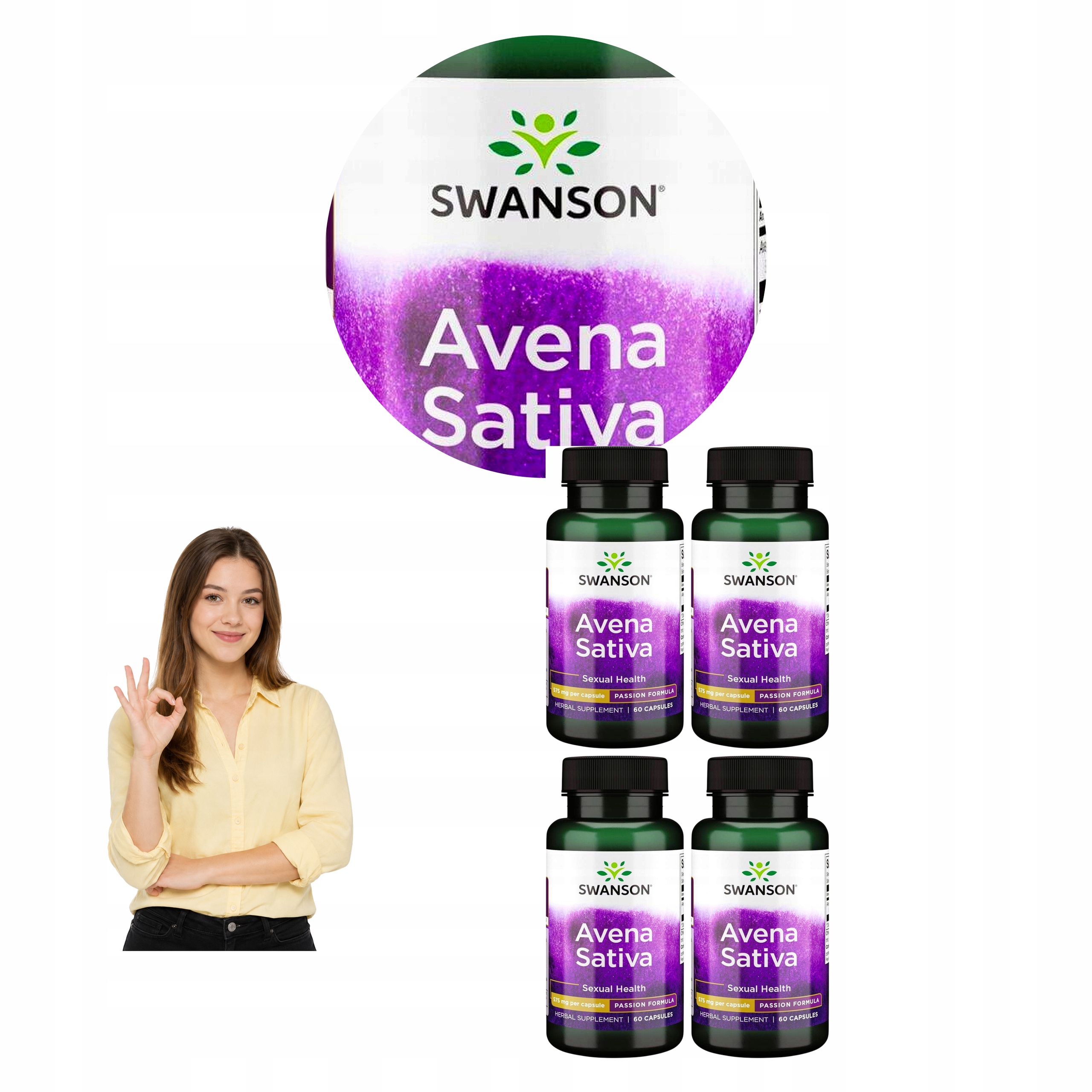 4x Swanson Owies Zwyczajny Avena Sativa Ekstrakt 10:1 Cała Roślina 60 kaps.