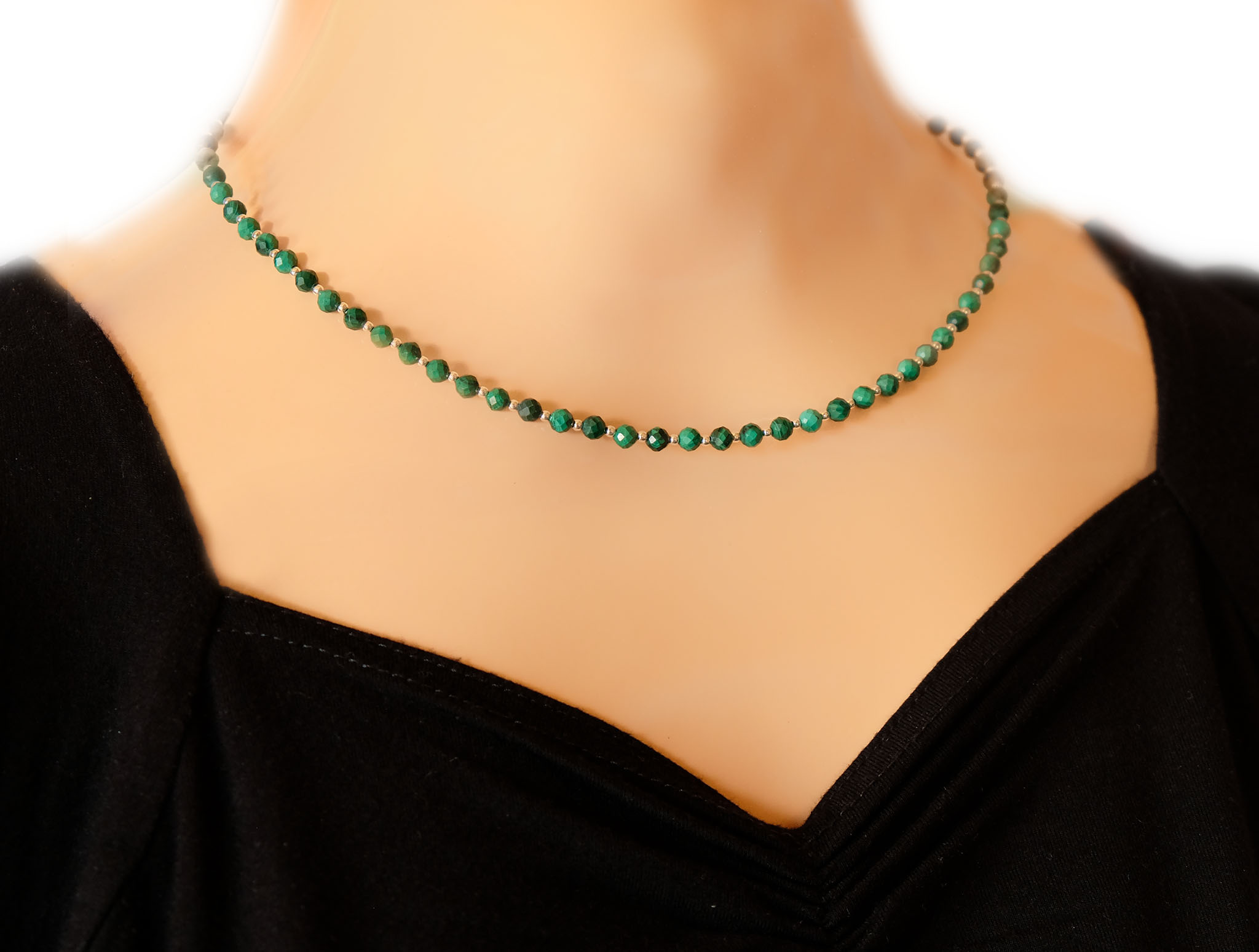 Náhrdelník Kolia Přírodní Malachit Stříbro Dárek