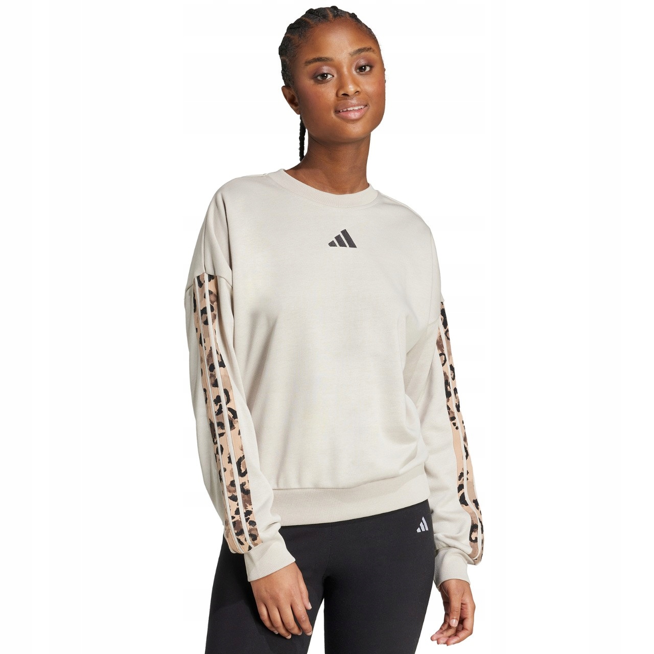 Mikina adidas Animal Print 3-Stripes French Terry Sweatshirt krémová
