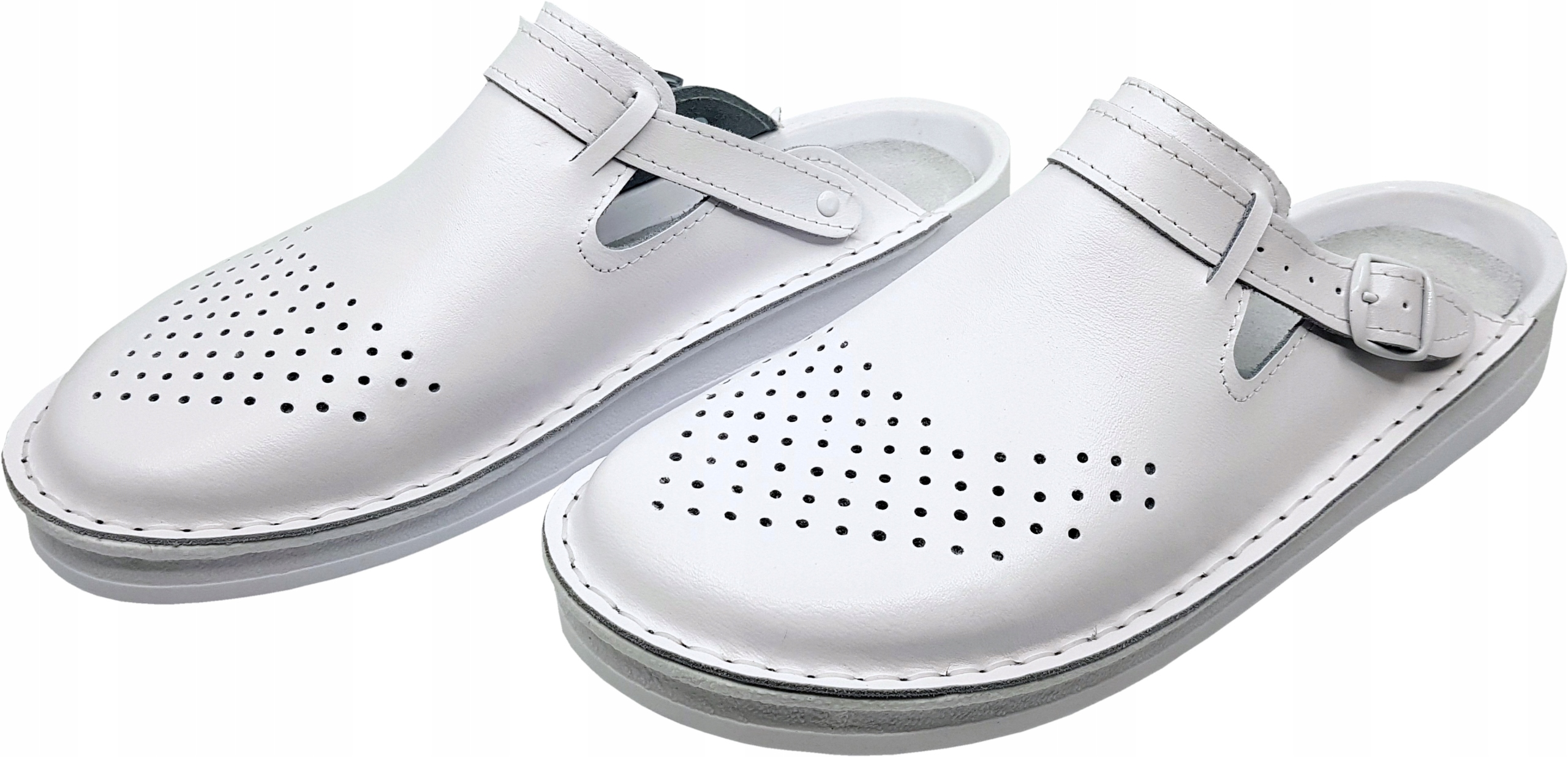 Klapki Męskie Ortopedyczne Skóra Naturalna Polski Producent Białe r. 41