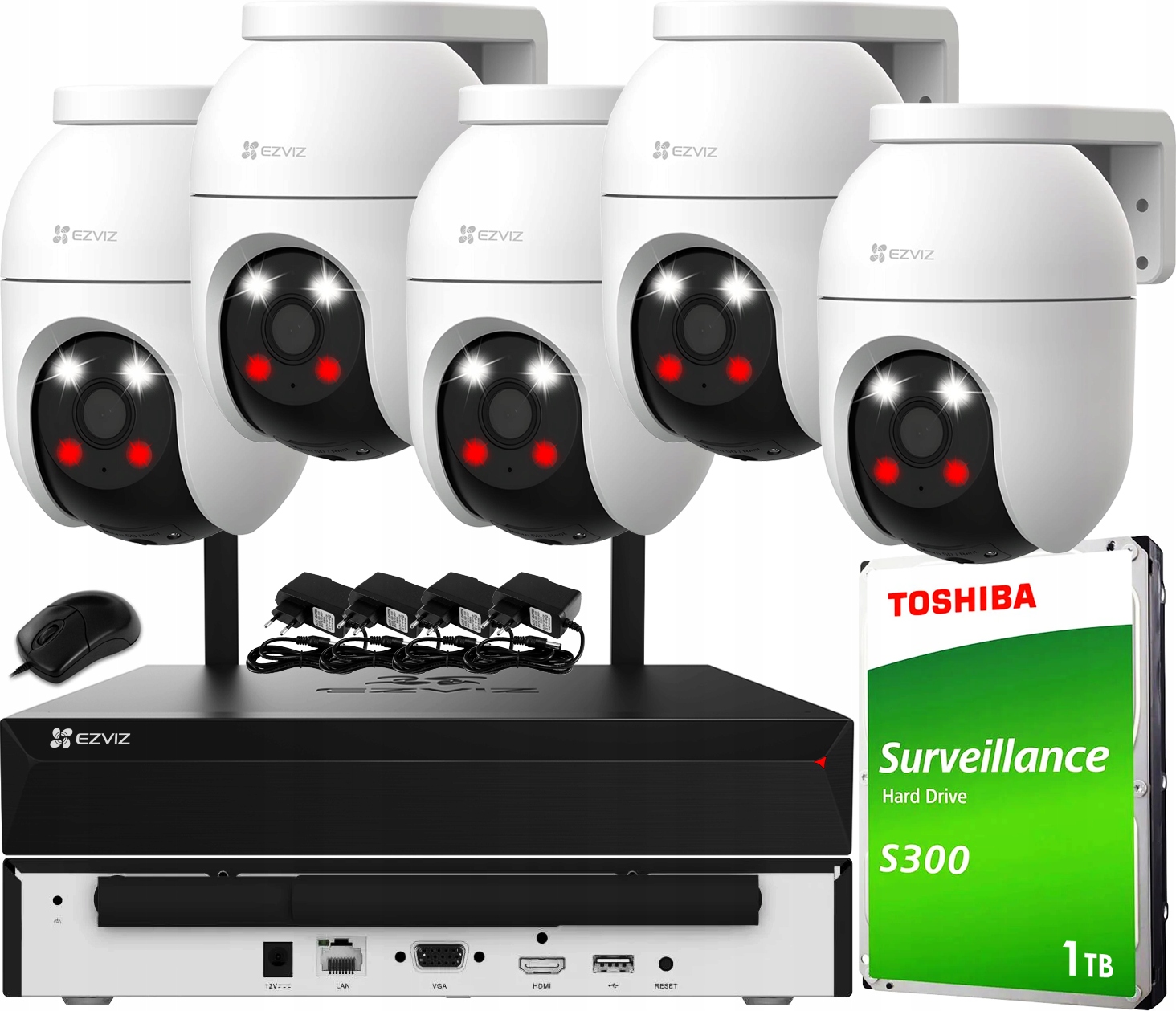 Zestaw Monitoringu WiFi Ezviz 5x C8C 2K+ 4MP Detekcja Rejestrator 8 Kanałów