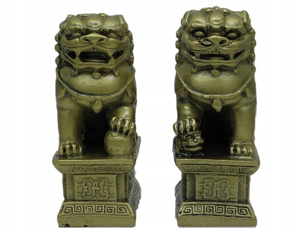 

Lwy chińskie pilnujące wejścia złote Feng Shui