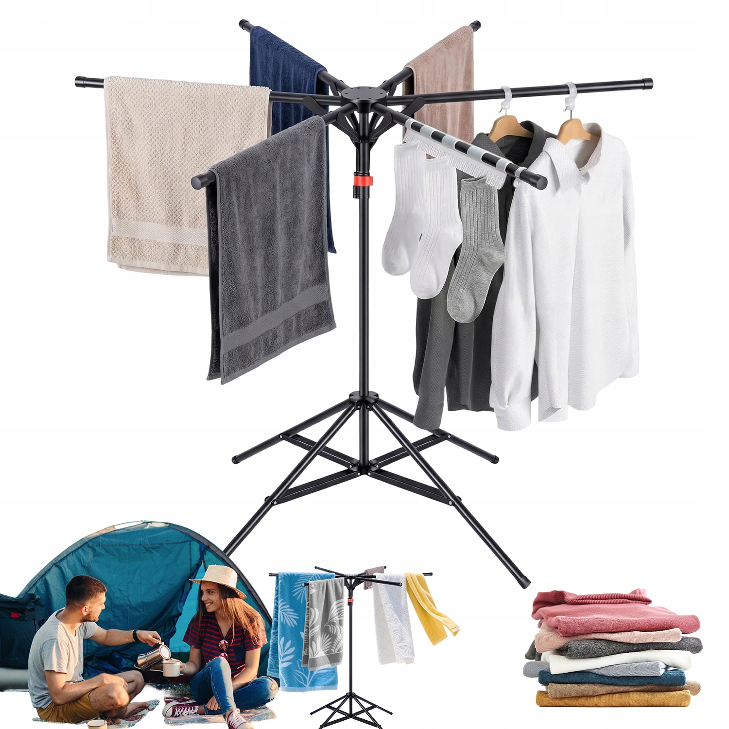 Levně Sušák S Nastavitelnou Výškou, 6 Ramen, Černý