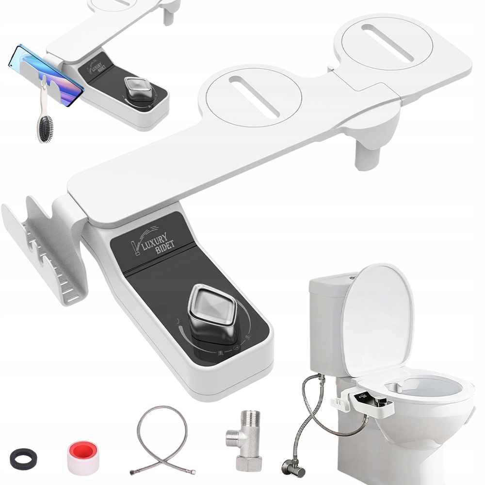 Toaletní bidet se 2 zasouvacími tryskami a držákem na smartphone je součástí balení