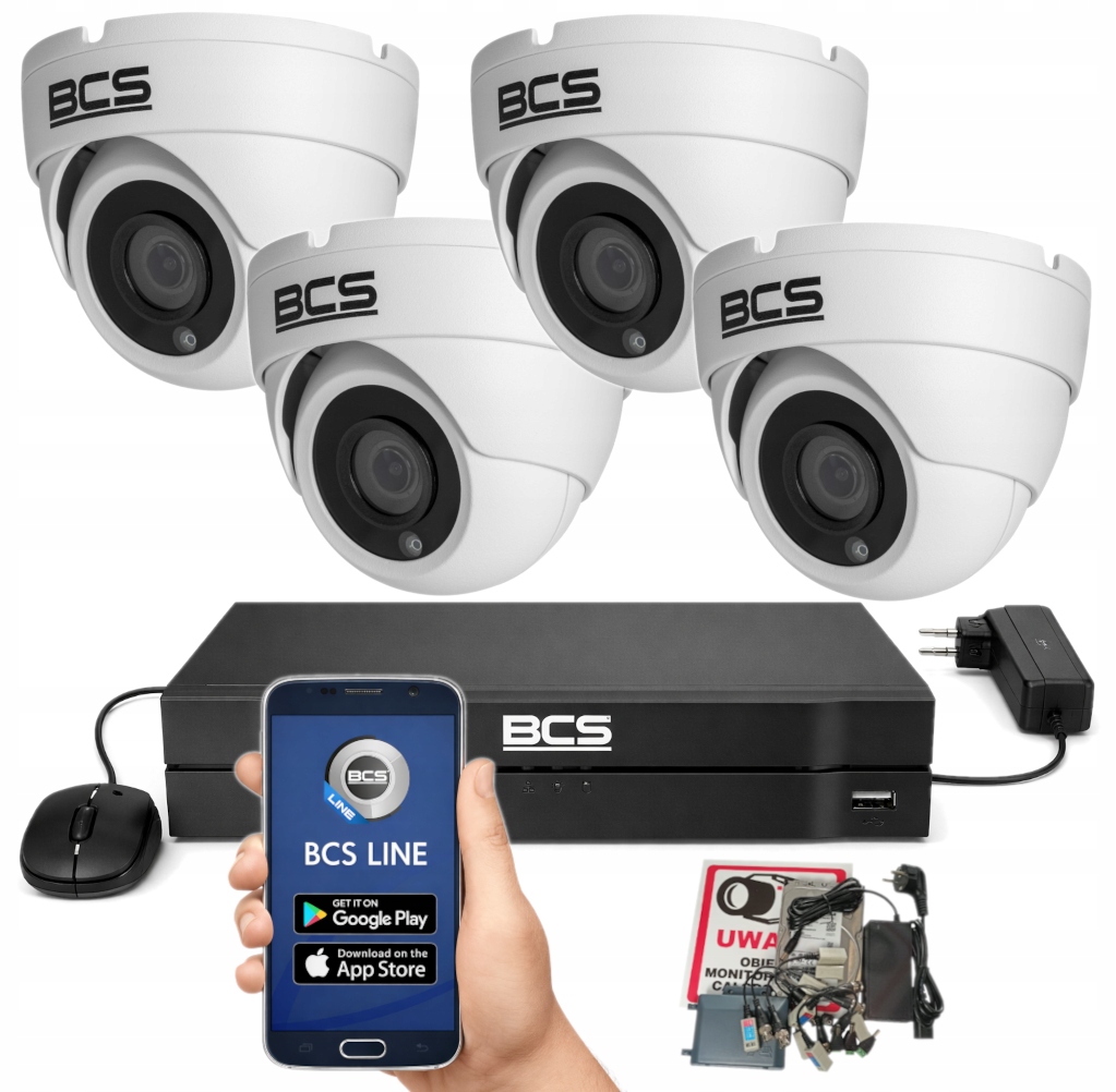Zestaw Monitoringu Bcs 5Mpx 4 Kamery Zewnętrzne Białe Dysk 1TB Aplikacja