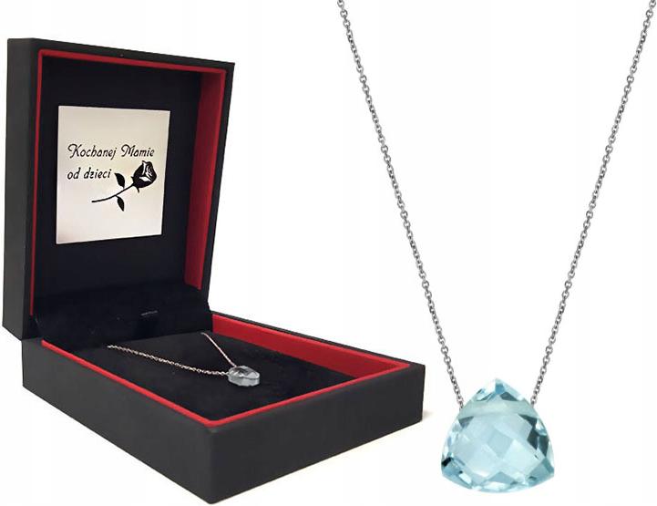 Stříbrný náhrdelník 925 trojúhelník topaz modrý, moderní modrý vzor