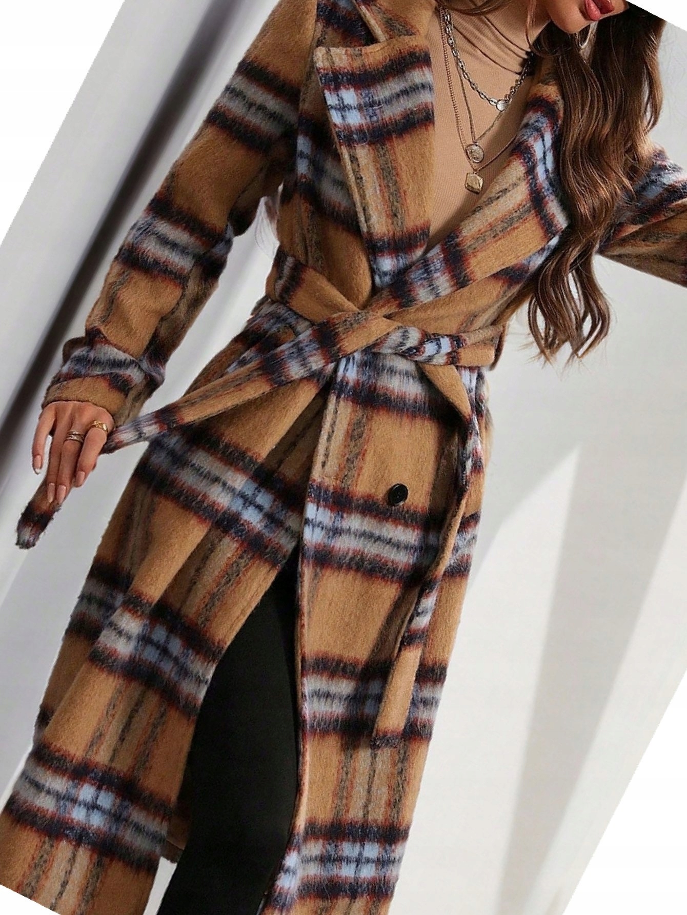 Výstupní kabát s mřížkou, dvouřadý, teplý, dlouhý, velikost 38