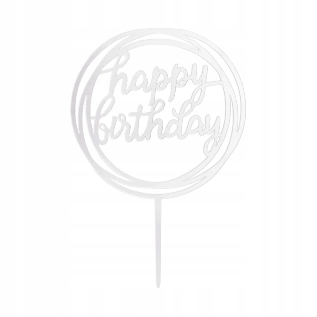 Topper Happy Birthday KOŁO Akryl srebrny