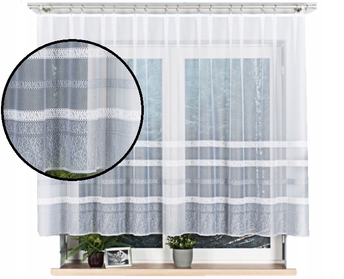 

Firana żakardowa biało-szara z taśmą 140x250