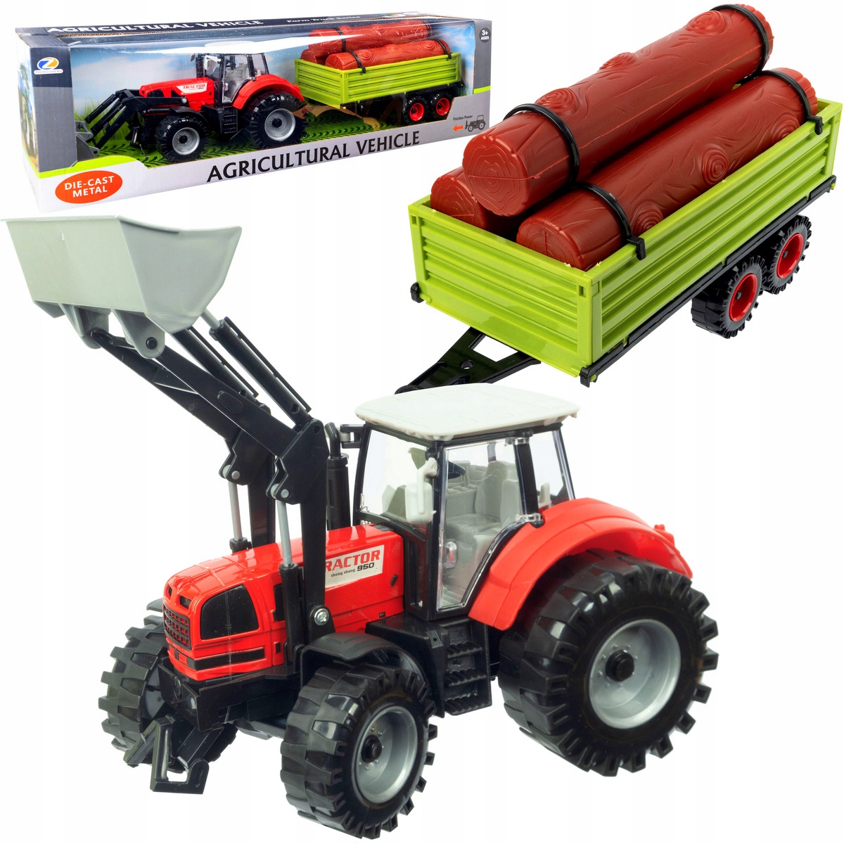 

Duży Traktor z Przyczepą Ciągnik Napęd Ruchome ele