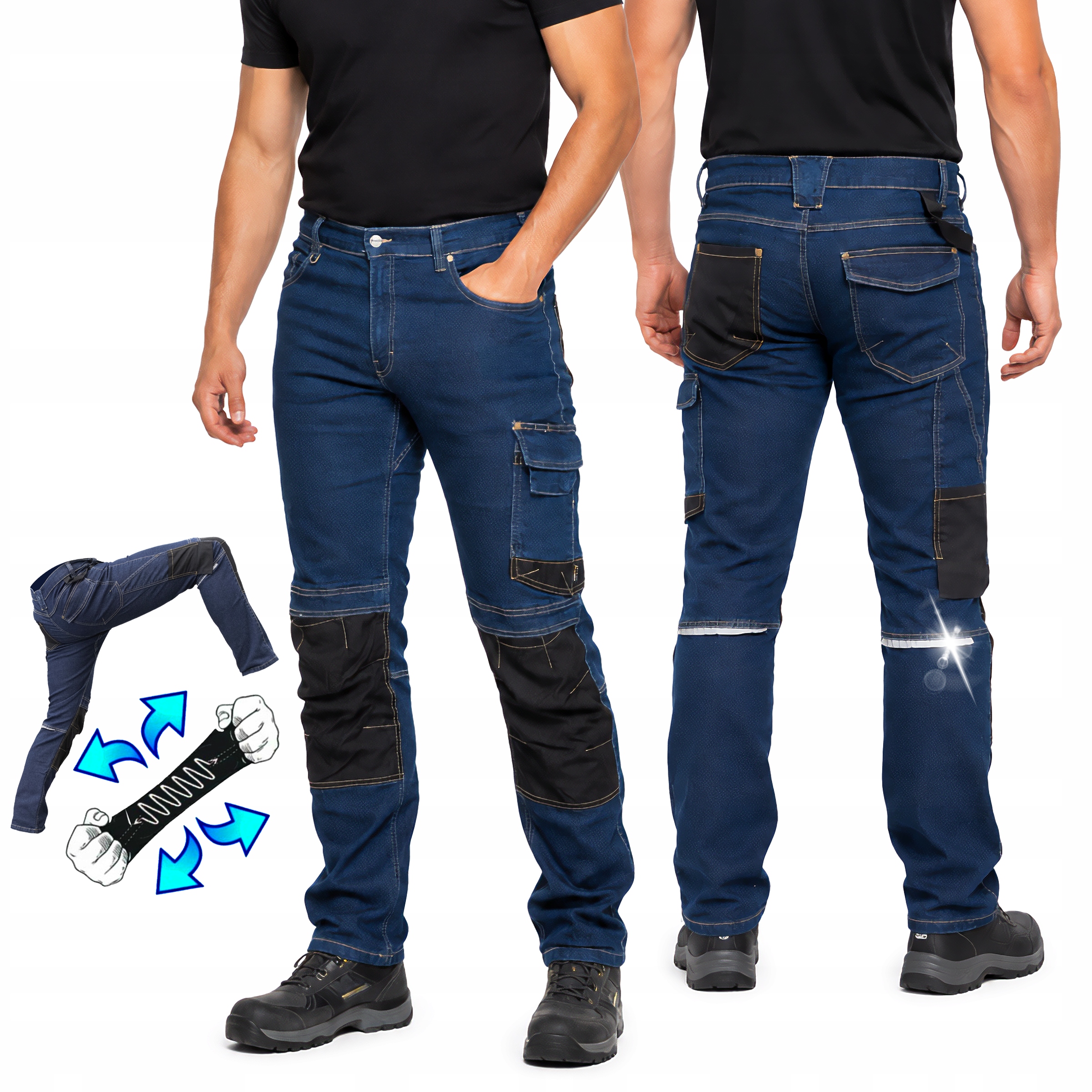 Pánské Pracovní Kalhoty Jeans Do Pasu Elastické Strečové Bojovky Silné Léto