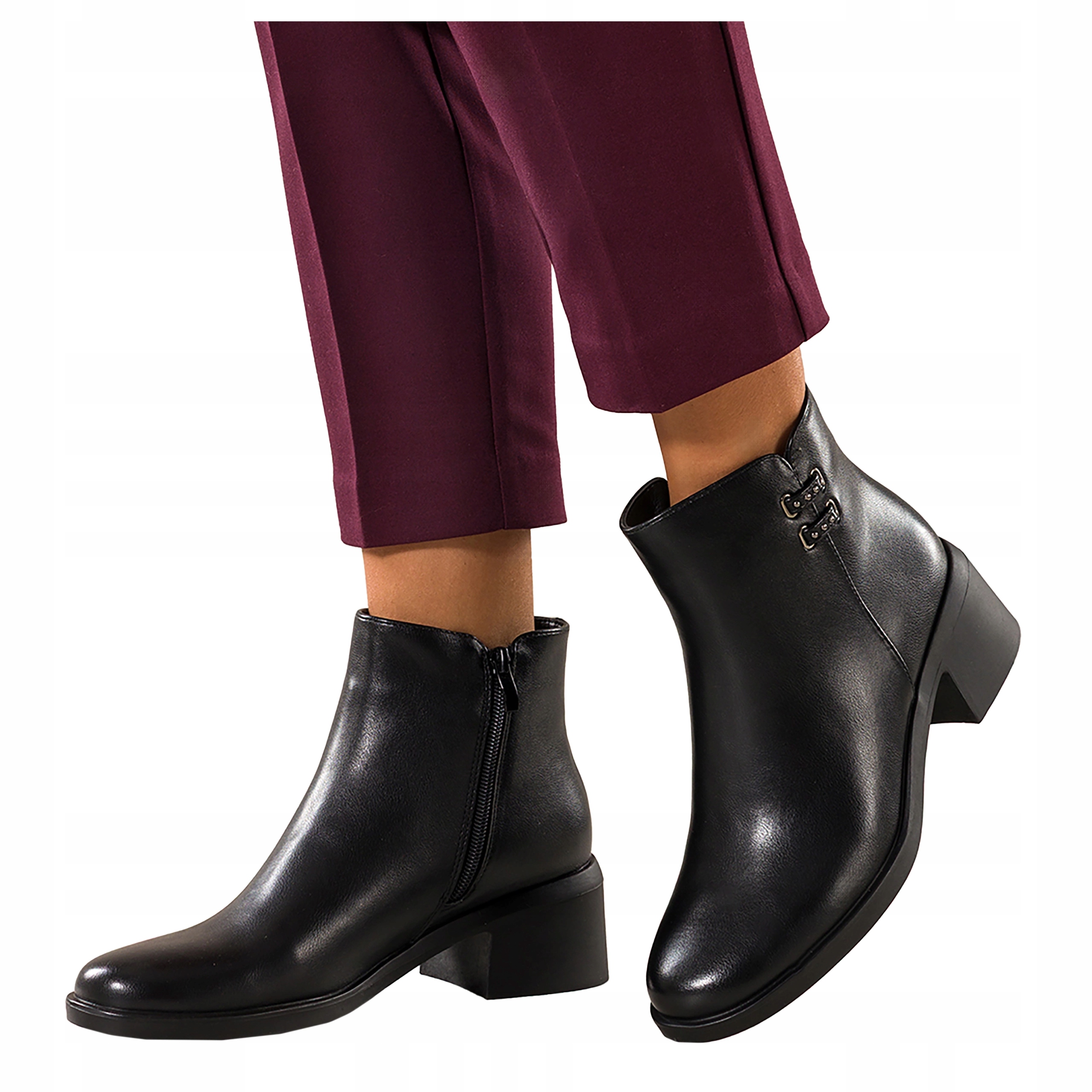 Černé dámské kotníkové boty Pohodlné Široký kotník Ozdobné pásky s nýty velikost 39