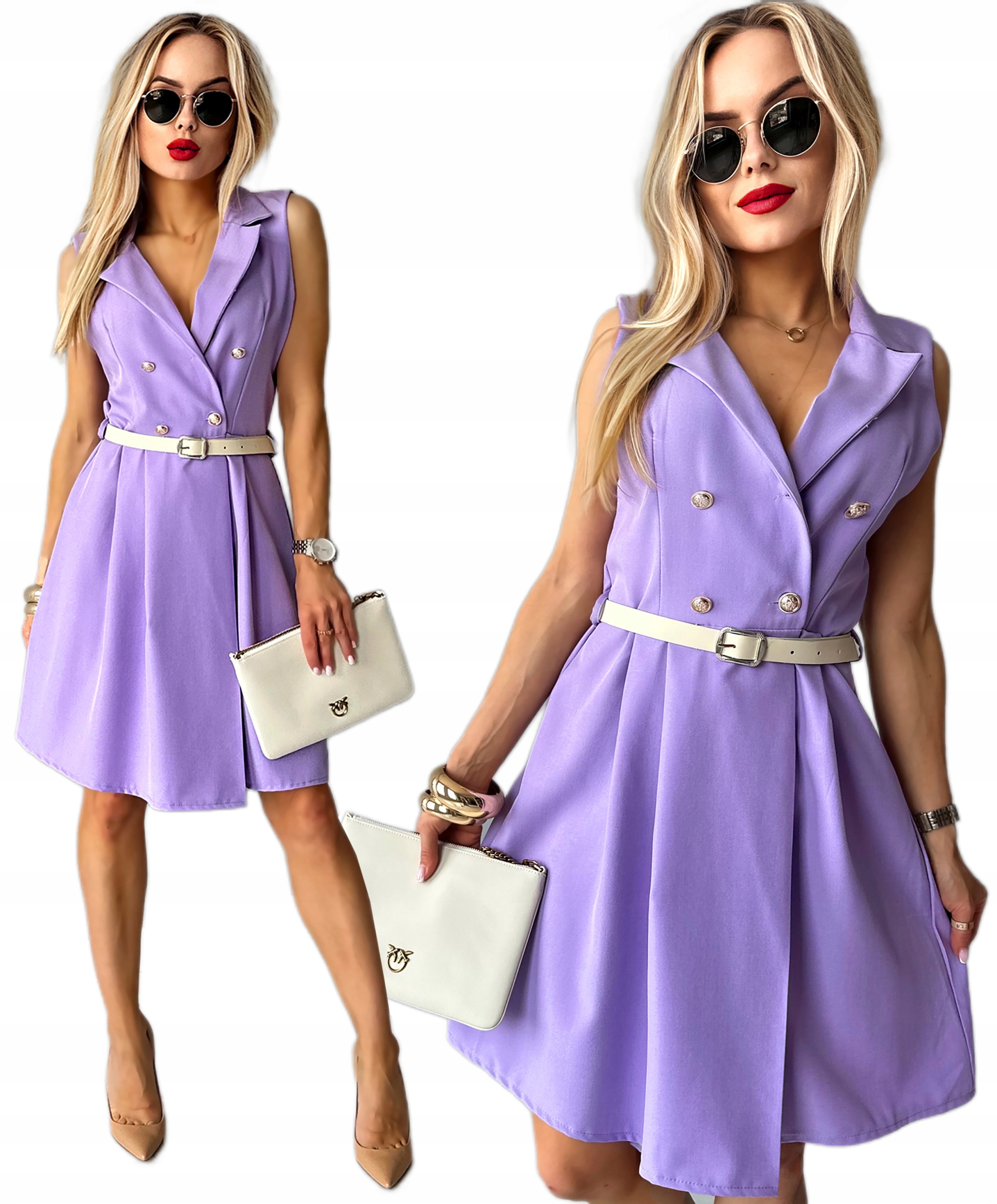 Elegantní Šaty s rozevřenými kapsami a pásek Alina