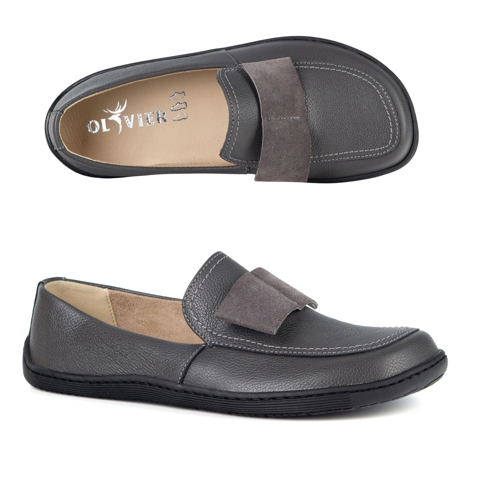 Dámské barefoot mokasíny Vera kožené, nazouvací, šedé 37
