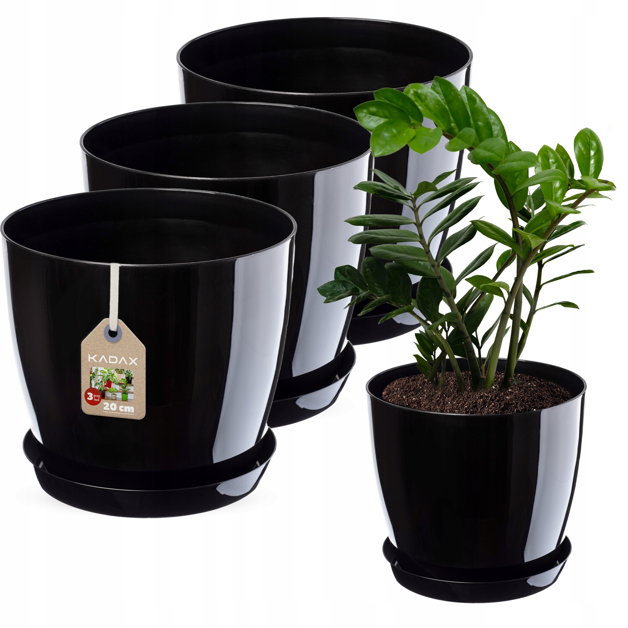 

Kadax 3x Doniczka 20cm Osłonka Z Podstawką Czarna
