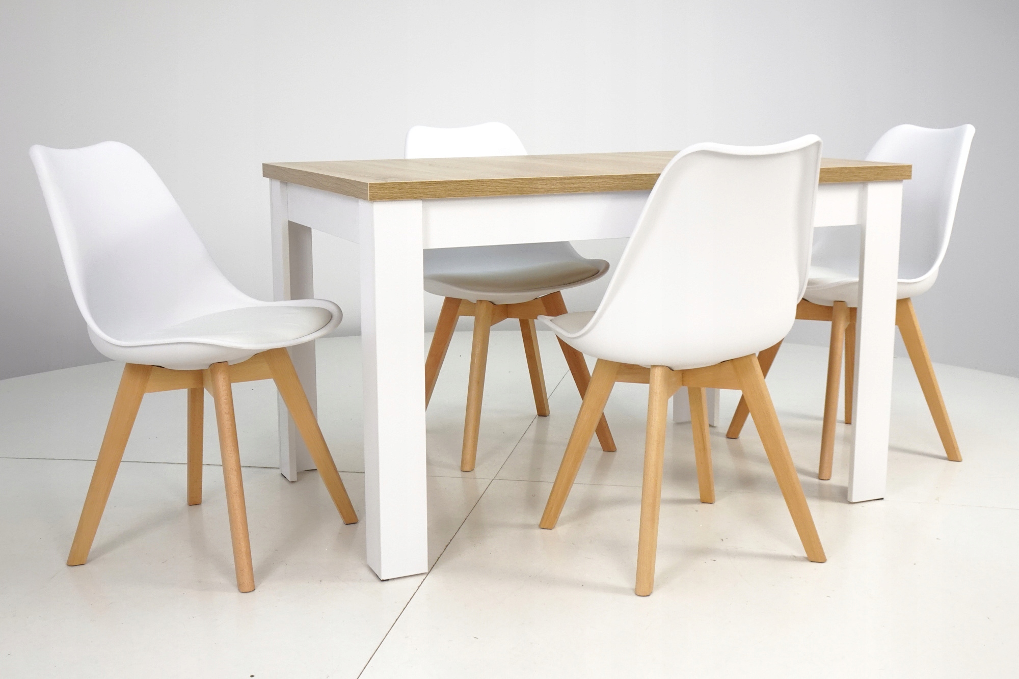 SKANDYNAWSKI ZESTAW 4 krzesła + stół 80x120/160 cm Materiał inny