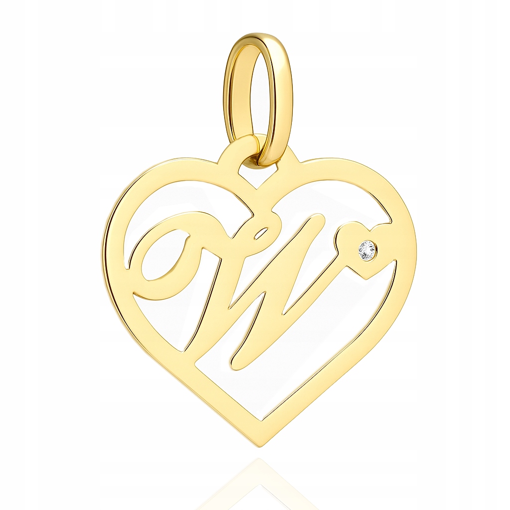 Zlatý Přívěsek S Briliantem AU585 Písmeno W V Srdci