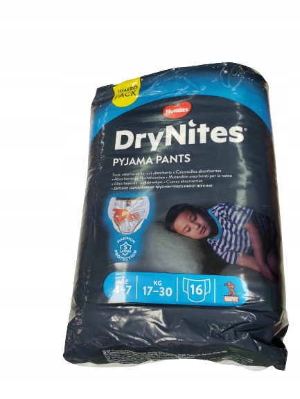 HUGGIES-DryNites 4-7 JUMBO PACK PIELUCHOMAJTKI , 17-30 KG, 16 SZTUK T16A78 Wiek dziecka 4 lata +