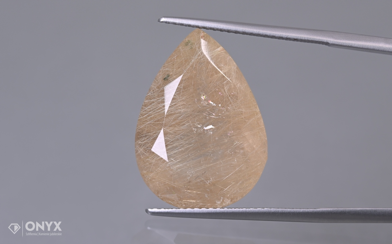 Křemen s rutilem fazetovaná slza 21x15,5 mm