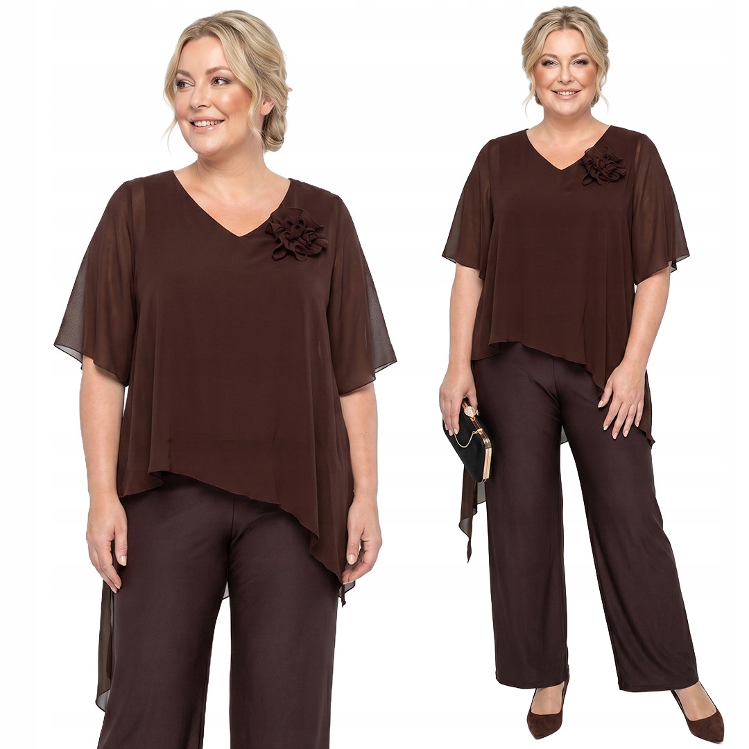 Tmavě hnědý komplet s růží plus size velikost 56
