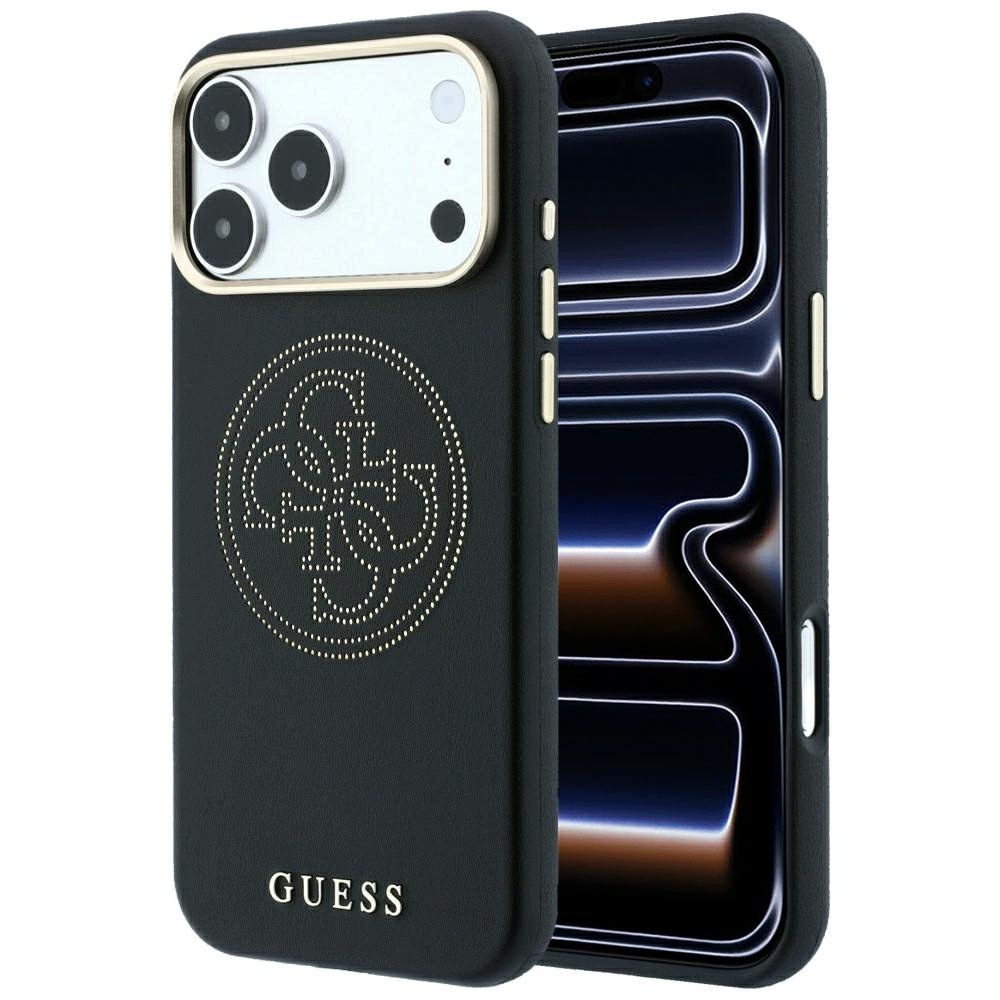 Etui Guess Perforated 4G Gold Logo Magsafe na iPhone 17 Pro 18 Pro czarne