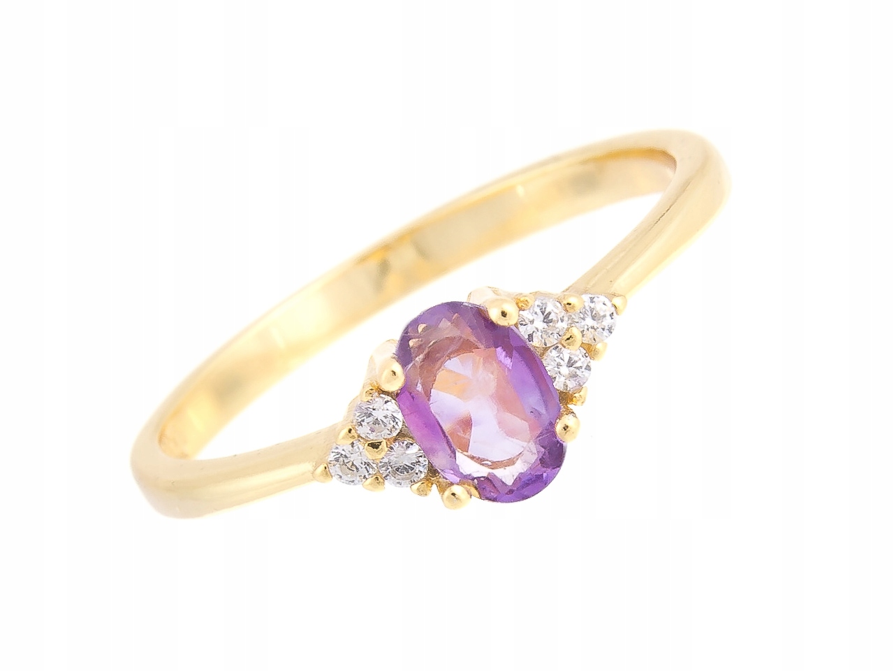 Postříbřený Pozlacený Prstýnek S Přírodním Ametystem, Vel 17