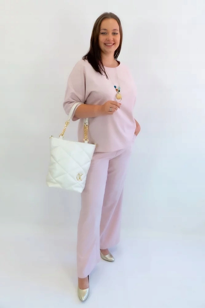 Pudrově růžový komplet halenka a kalhoty na léto, velikost 42