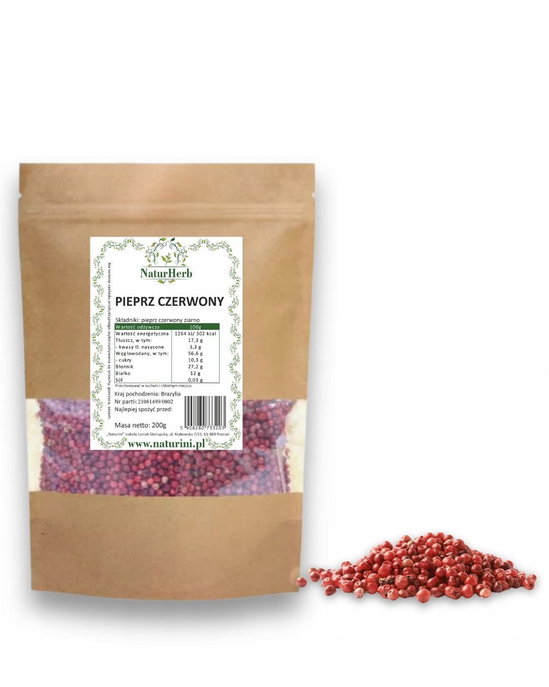 Pepř červené zrno 500 g Naturini