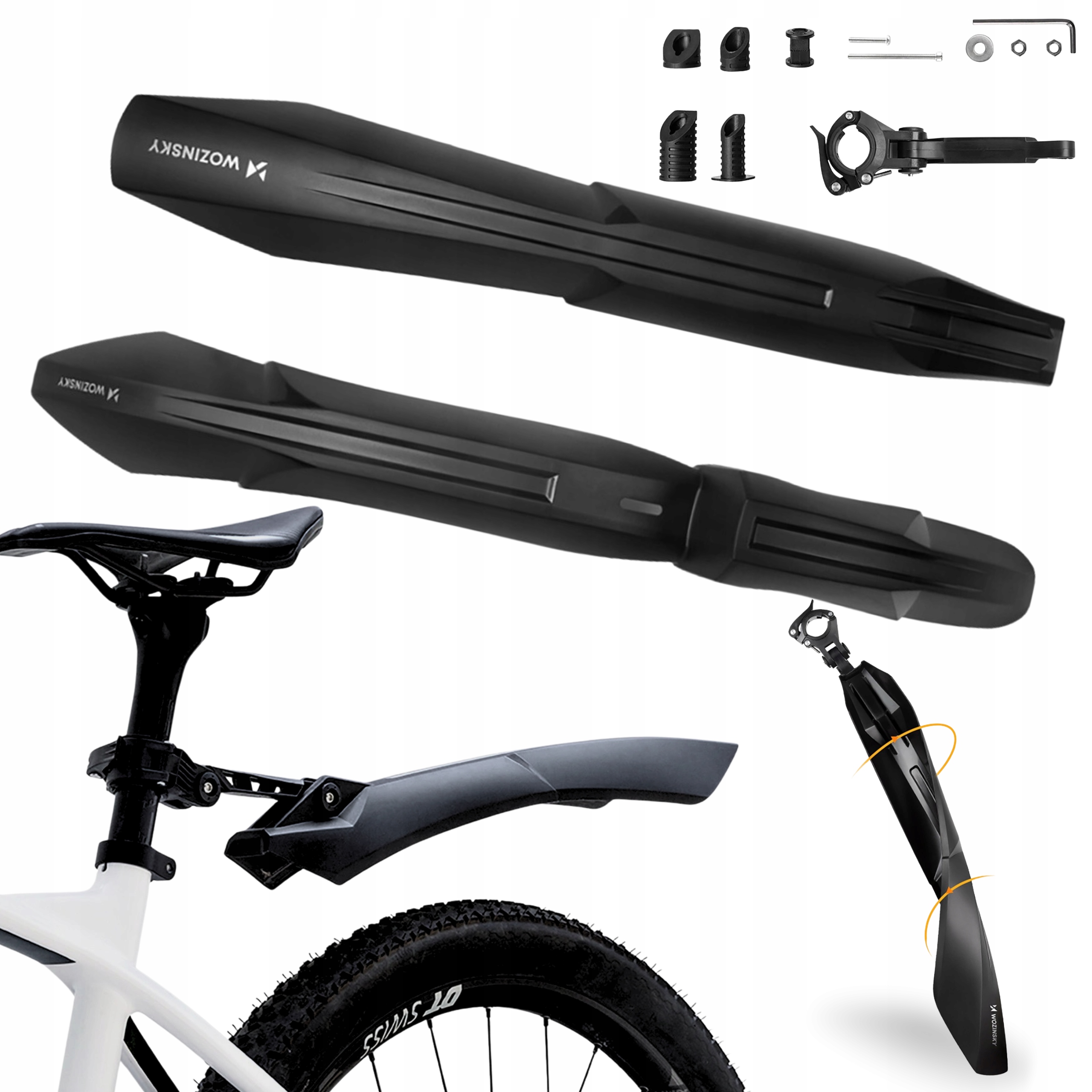 ZESTAW BŁOTNIKÓW ROWEROWYCH PRZÓD TYŁ 24-28” UNIWERSALNE CZARNE