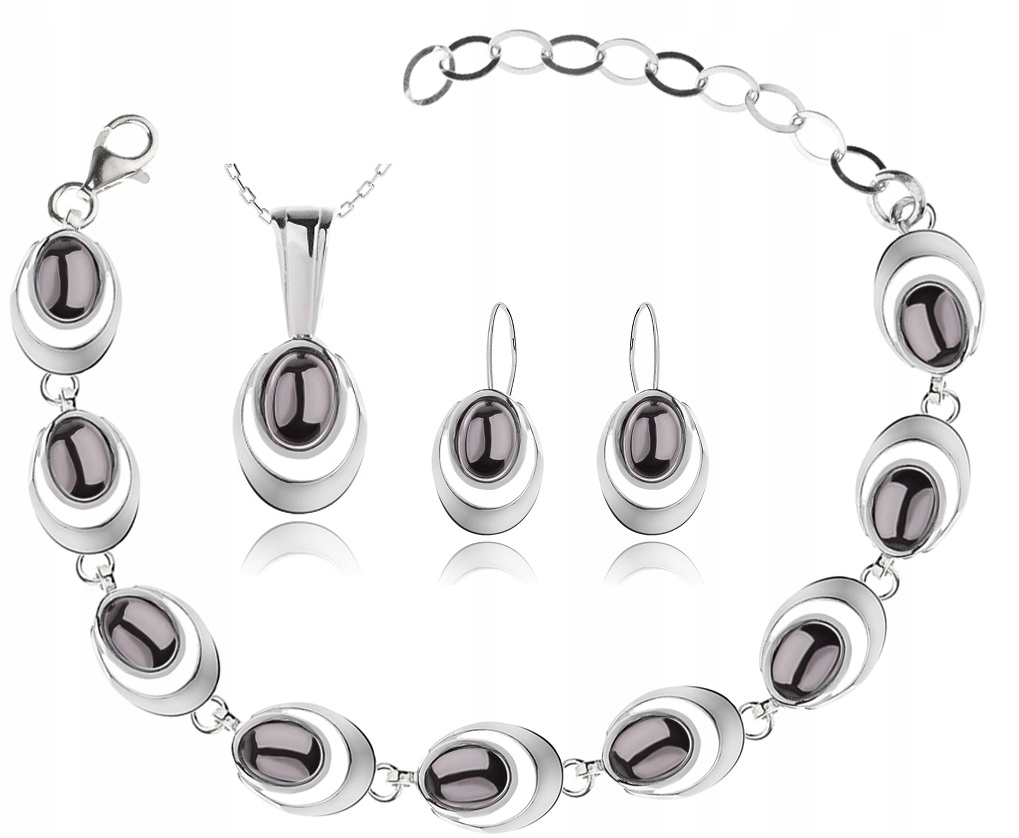 

Komplet Subtelnej Biżuterii Z Hematytami pr.925