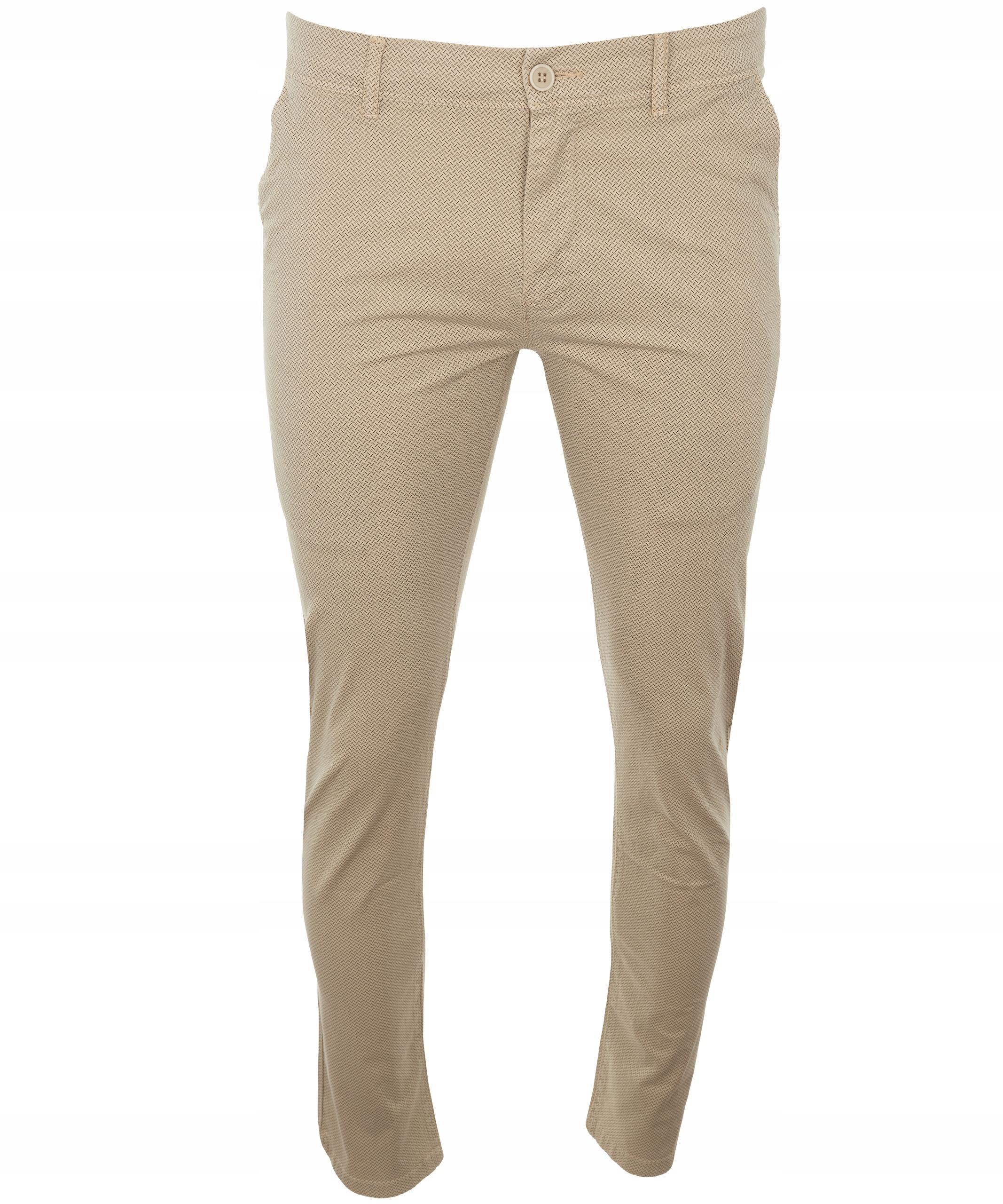 SPODNIE MATERIAŁOWE beżowe BAWEŁNIANE W WZOREK LYCRA CHINOSY W44(28) Długość nogawki długa