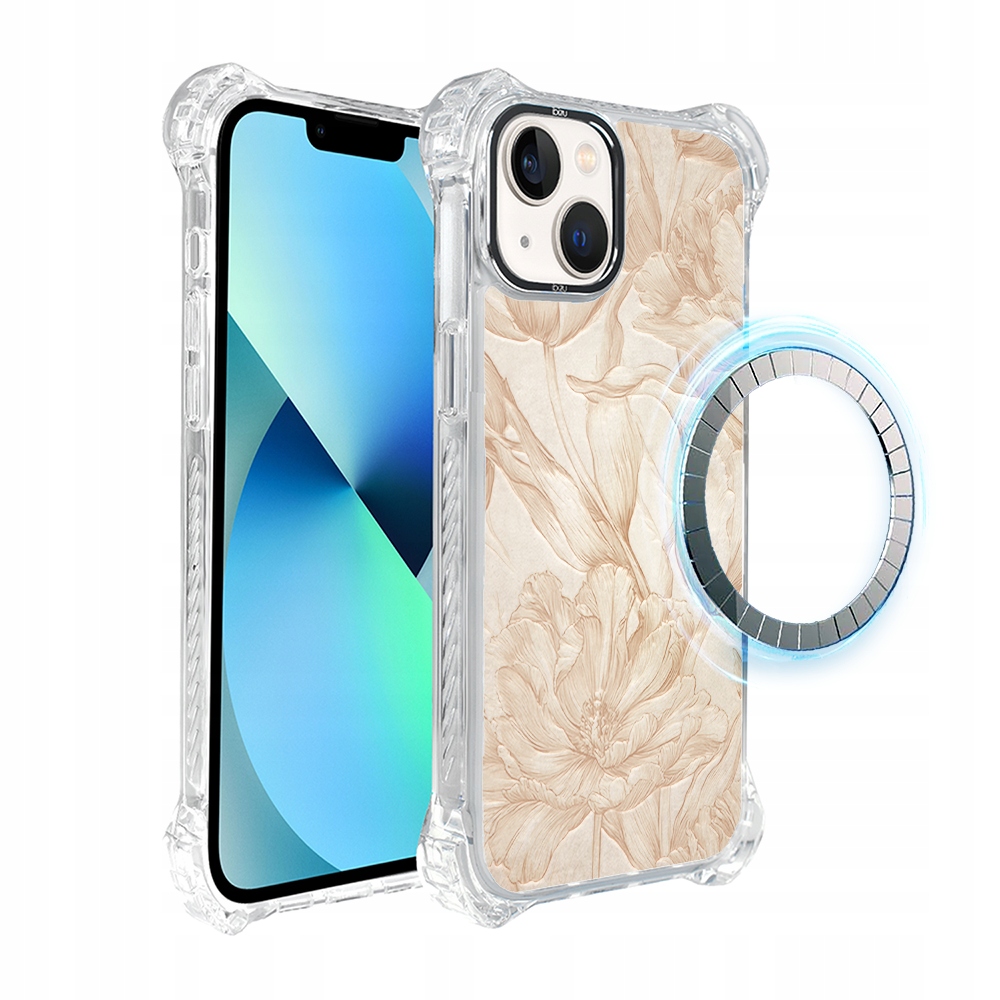 Pouzdro pro iPhone 13 Ibizu DropGuard Ultra s MagSafe, botanický biskvit