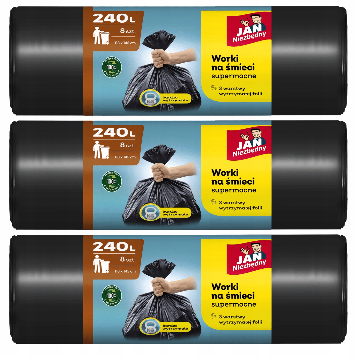 Levně Jan Niezbędny Pytle Na Odpadky 3 Role 240 L Černé